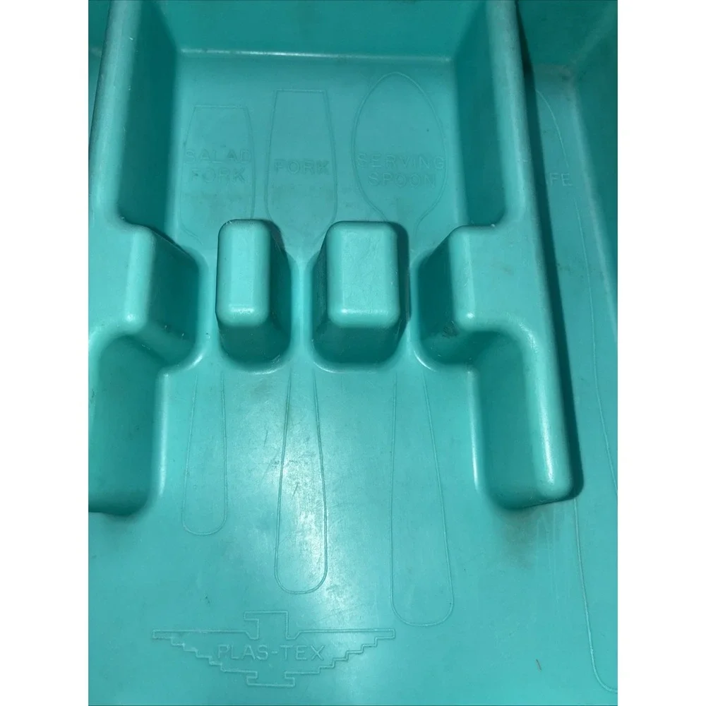 PLAS-TEX‎ Divided Silverware  Flatware Storage Tray Blue Turquoise USA Vintage
